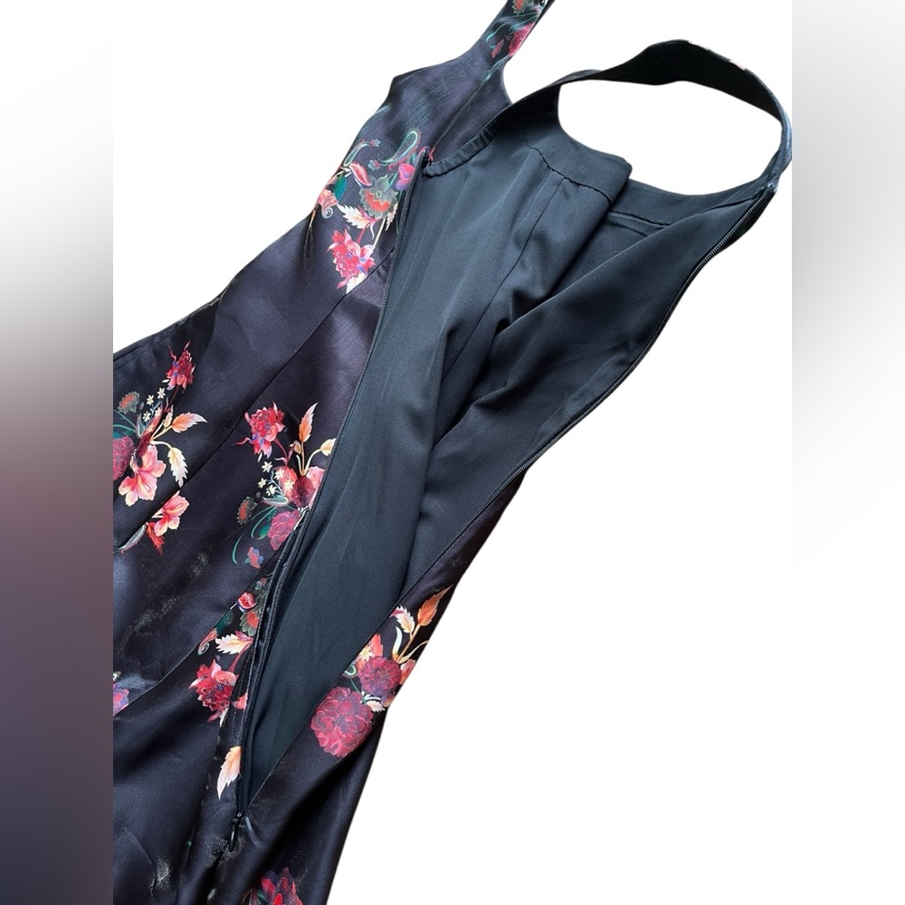 💝 La Fuori 100% Silk Floral Black Dress Women’s size small. - Picture 10 of 12